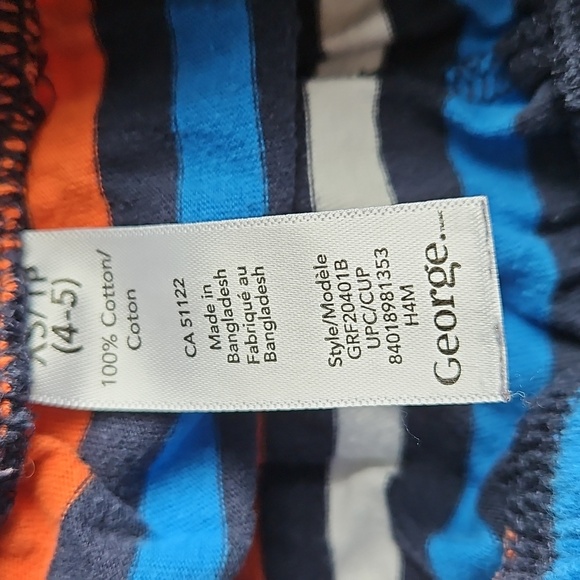 🦖 5/$20 George - Striped Pajama Bottoms with Elastic Waistband - Size 4-5 (XS) - Picture 3 of 3